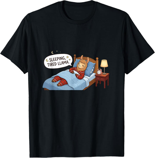 Sleeping Tired Llama Cute Pajamas Alpaca Funny Sleep Lover T-Shirt - T-Shirt | Black