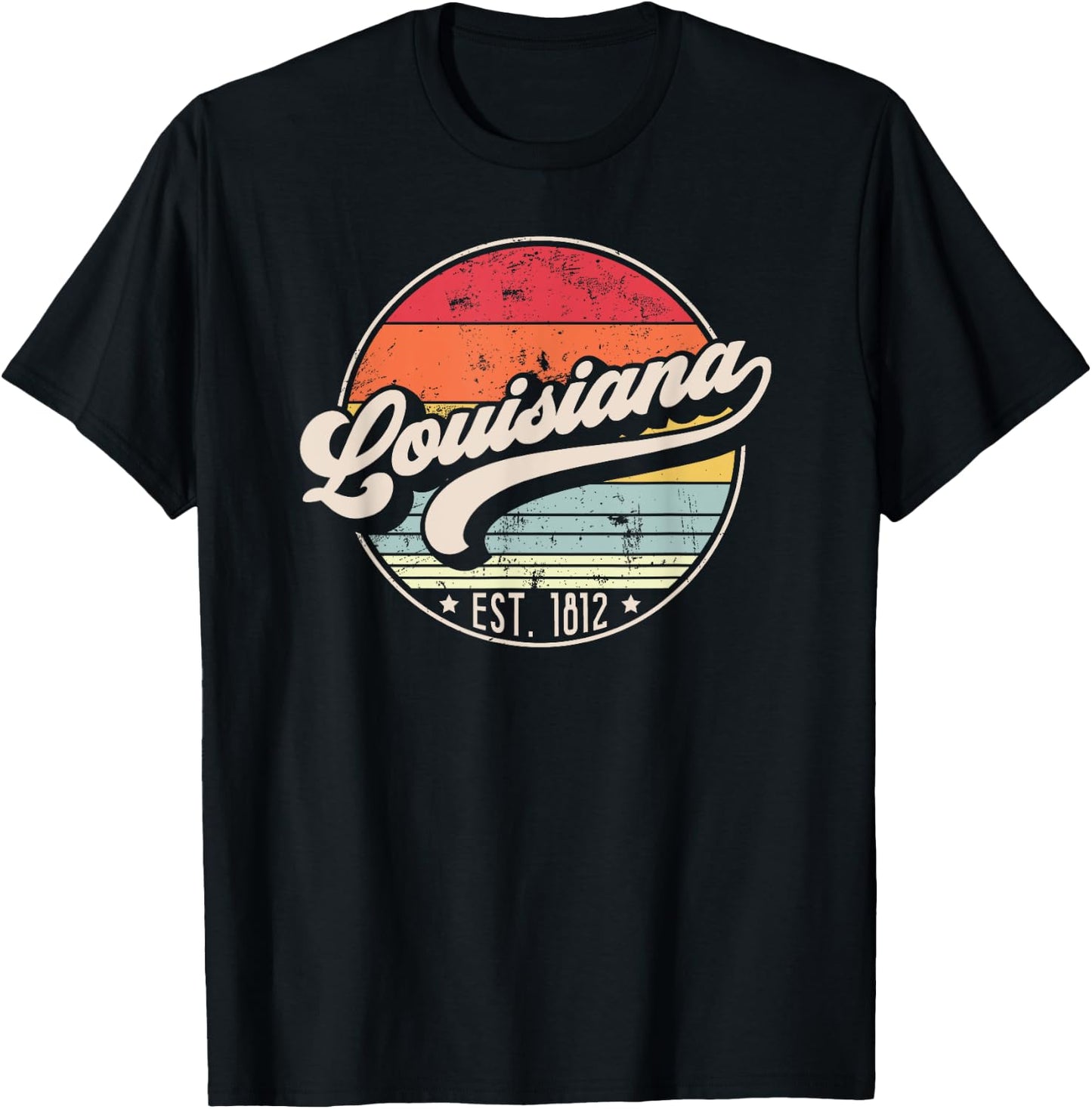 Retro Louisiana Home State LA Cool 70s Style Sunset T-Shirt - T-Shirt | Black