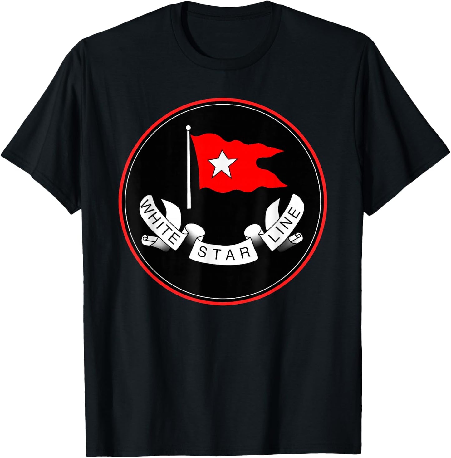 Retro Vintage White Star Line T-Shirt - T-Shirt | Black