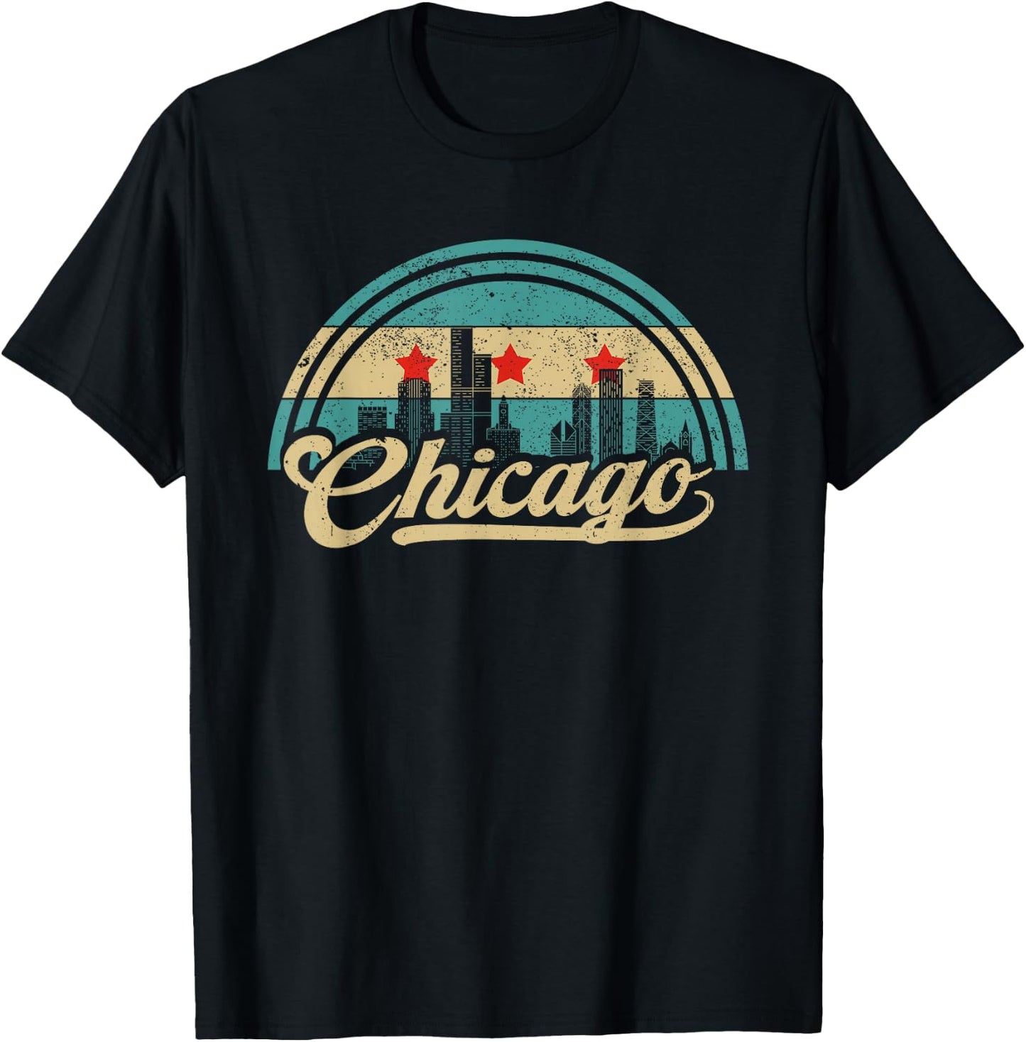Chicago Flag Skyline Vintage USA Chicago Flag Illinois USA T-Shirt - T-Shirt | Black