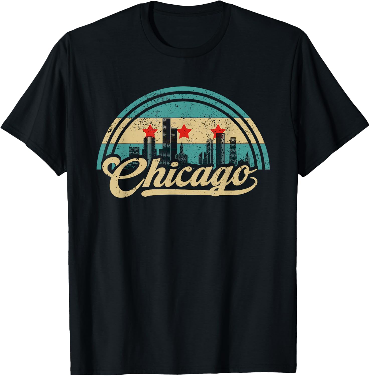 Chicago Flag Skyline Vintage USA Chicago Flag Illinois USA T-Shirt - T-Shirt | Black