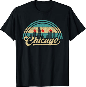 Chicago Flag Skyline Vintage USA Chicago Flag Illinois USA T-Shirt - T-Shirt | Black