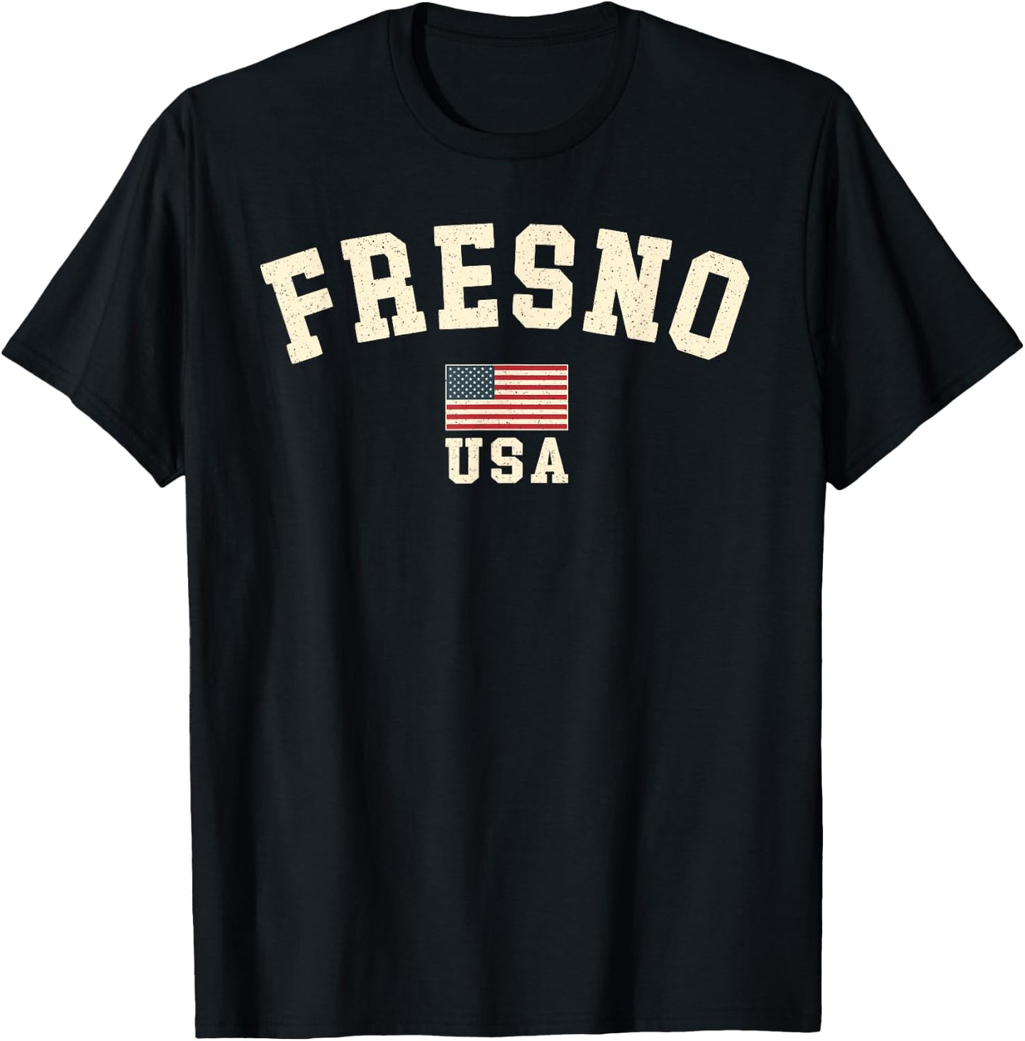 Vintage Fresno USA American Flag Souvenir California Retro T-Shirt - T-Shirt | Black