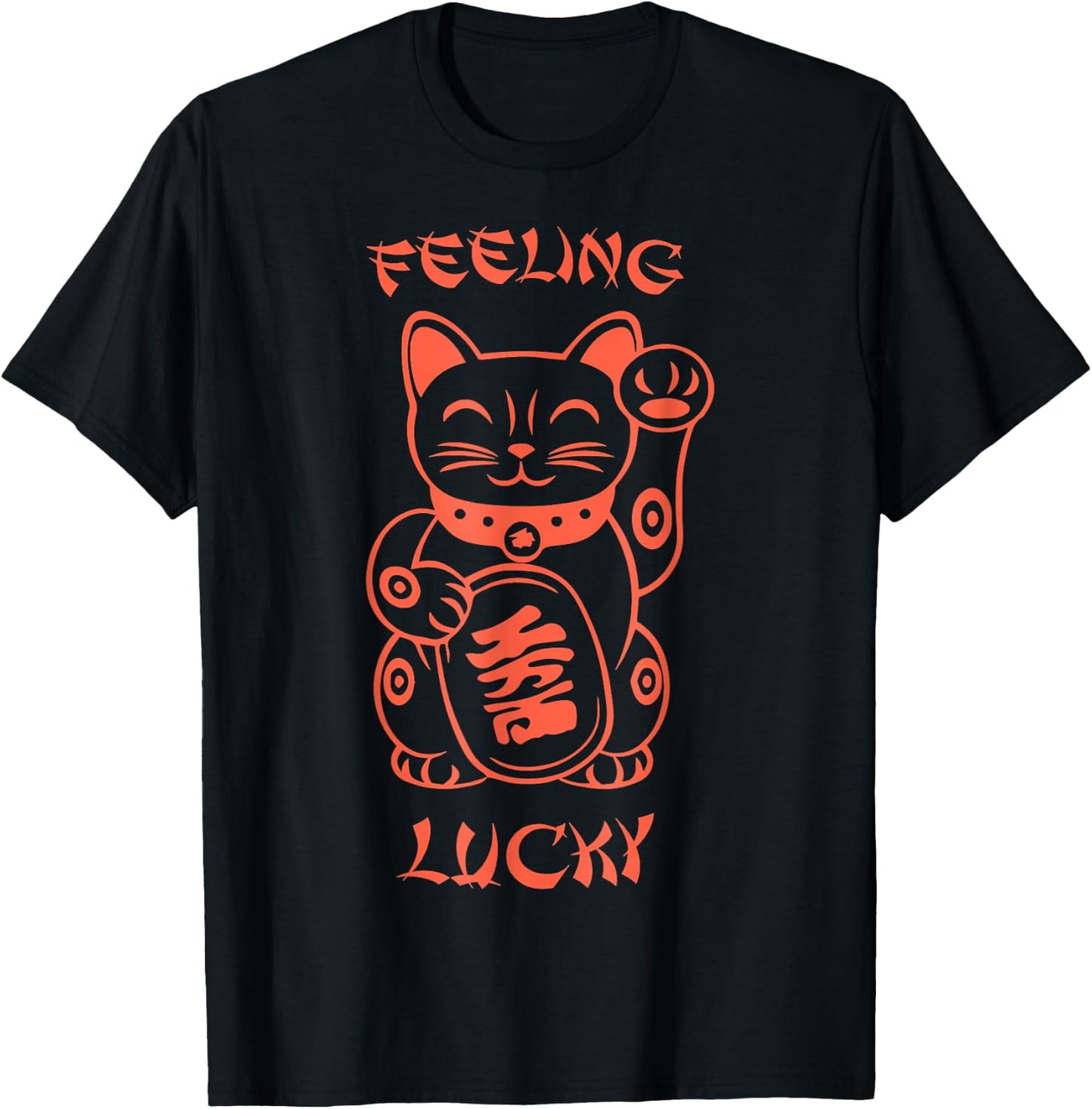 Feeling Lucky Chinese Lucky Cat Orange T-Shirt - T-Shirt | Black