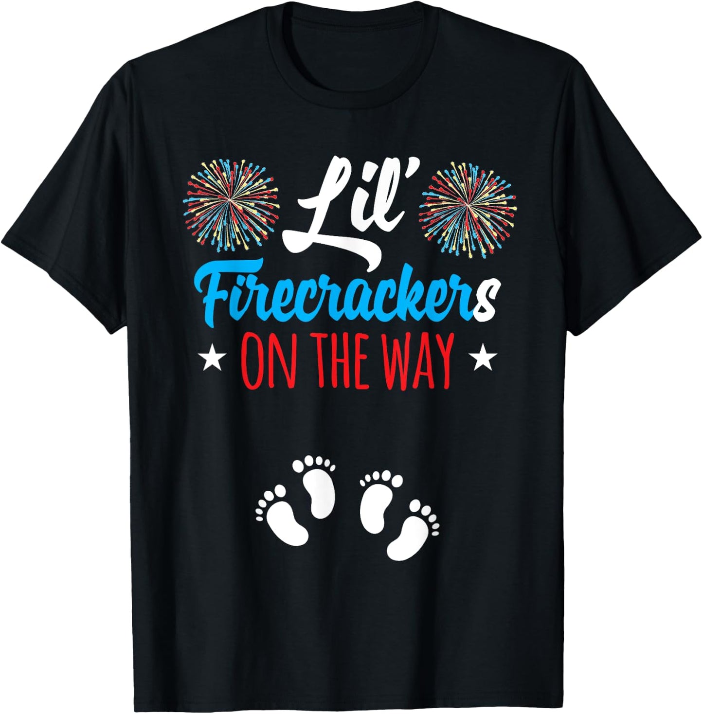 Mom of Twins Pregnancy Announcement 4th of July Pregnancy T-Shirt - T-Shirt | Black