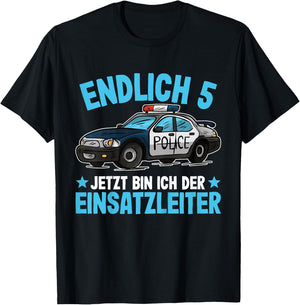 Children's Police Shirt 5 Years Boys Police Children's Birthday , black T-Shirt - T-Shirt | Black