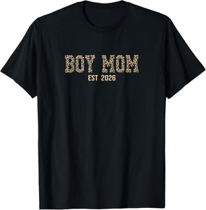 Boy Mom Established Est 2026 Leopard Print T-Shirt - T-Shirt | Black