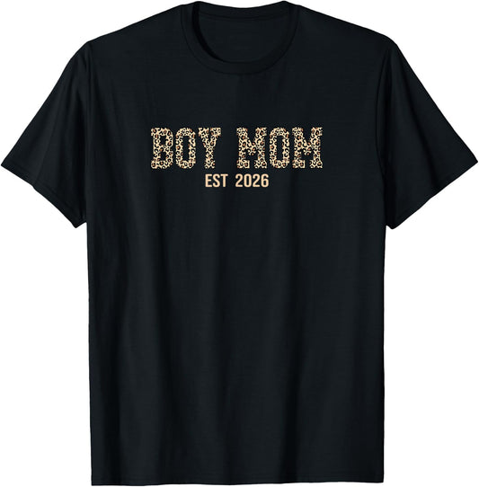 Boy Mom Established Est 2026 Leopard Print T-Shirt - T-Shirt | Black
