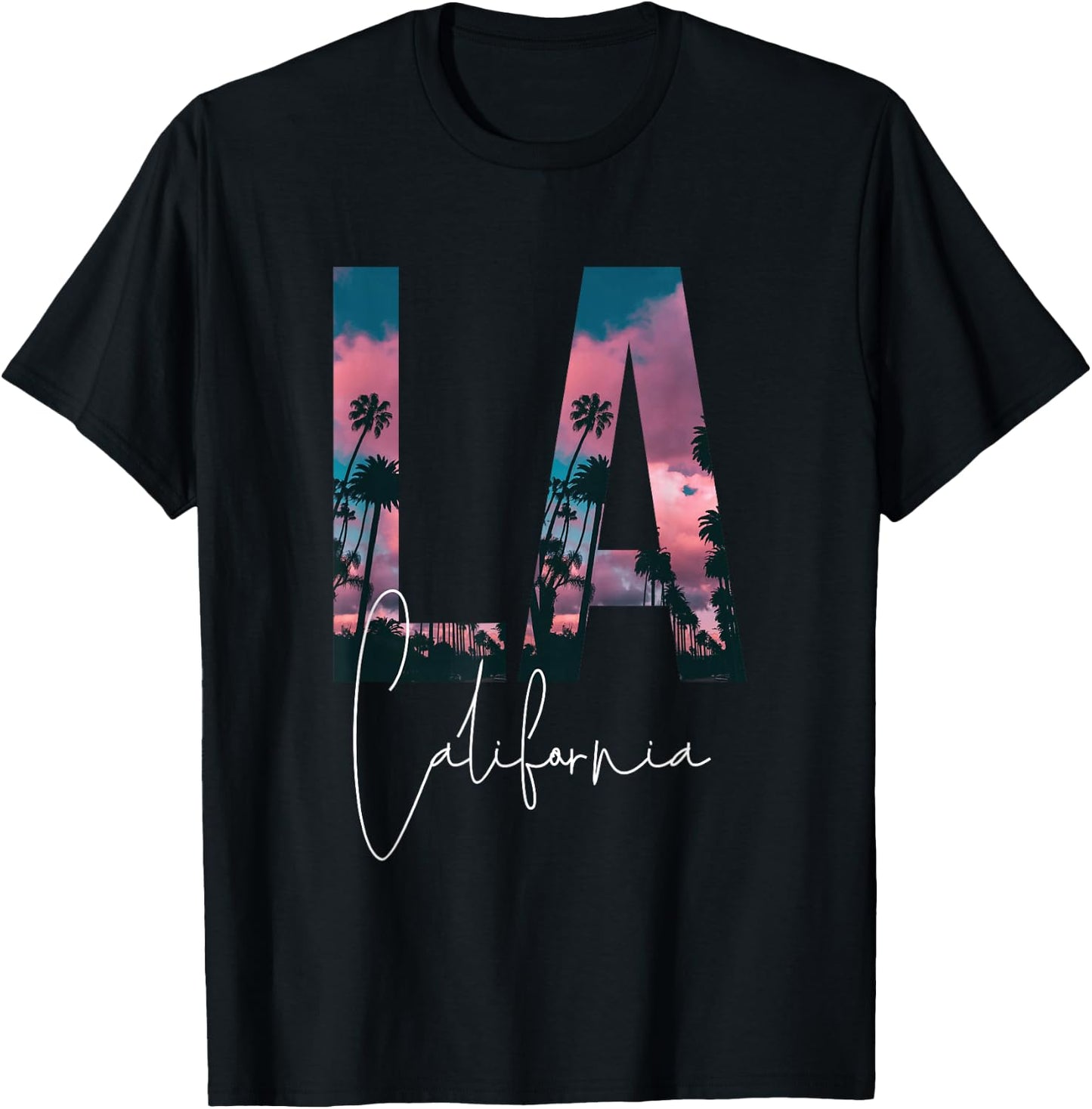 LA California Los Angeles Palm Trees Venice Beach Skyline , black T-Shirt - T-Shirt | Black