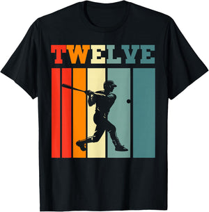 Retro Twelve Baseball 12th Bday Party 12 Years Old T-Shirt - T-Shirt | Black