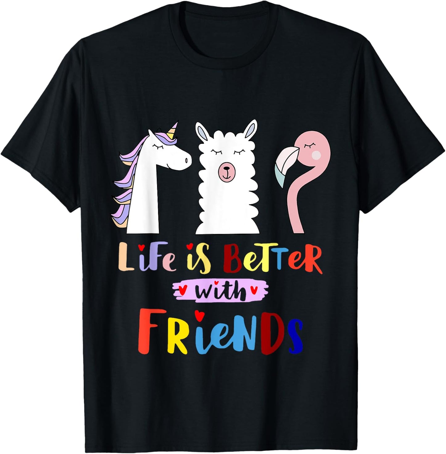 Das Leben besser mit mein Freunde - Llama Unicorn Flamingo T-Shirt - T-Shirt | Black