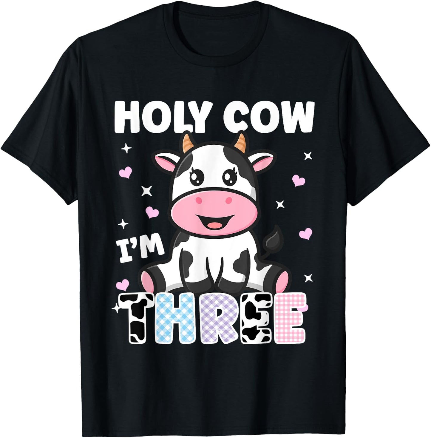 Holy Cow I'm Three Years Old Cute Cow 3rd Birthday Party T-Shirt - T-Shirt | Black