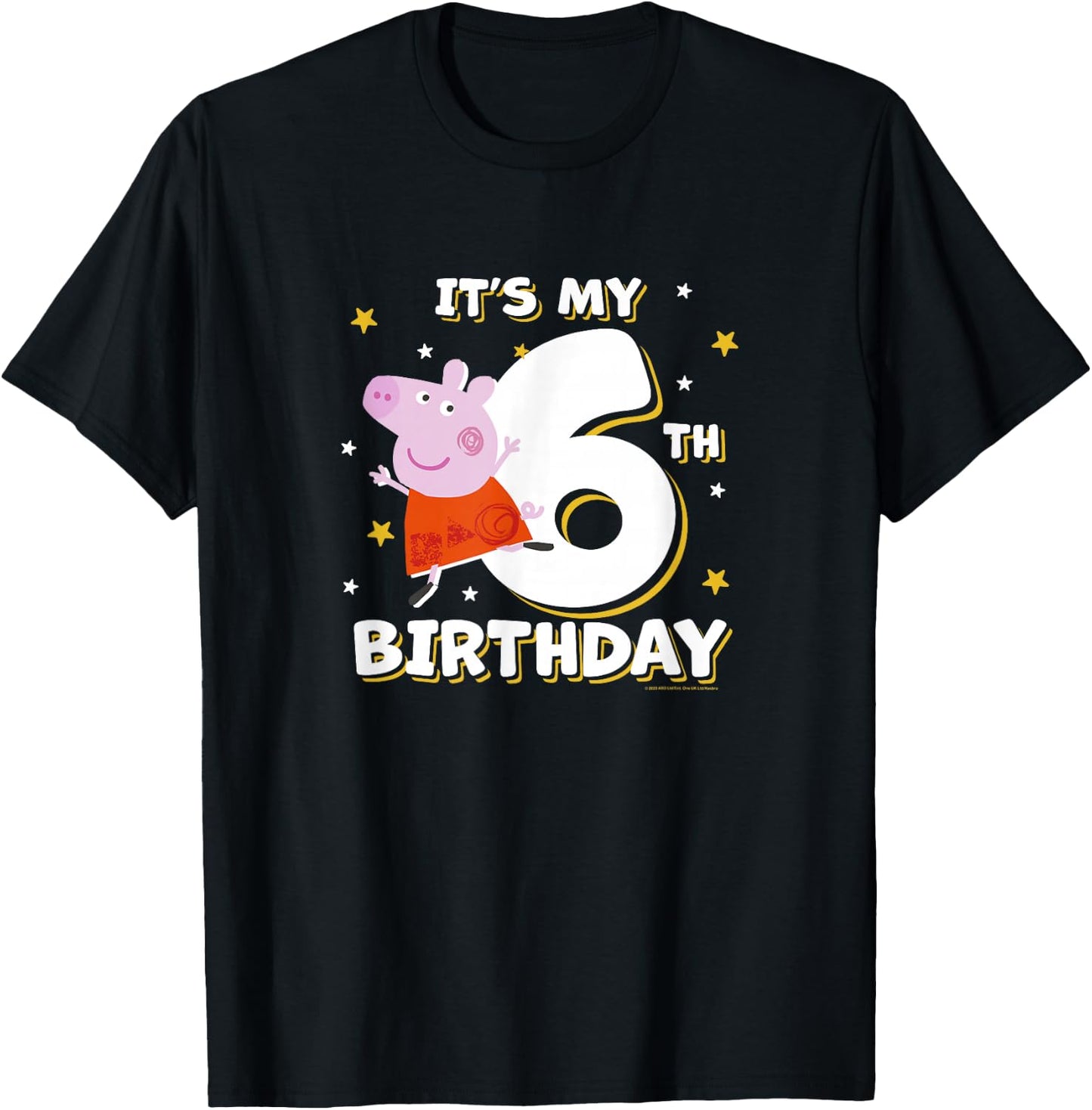Peppa Pig It's My 6th Birthday Holiday Stars Celebration T-Shirt - T-Shirt | Black