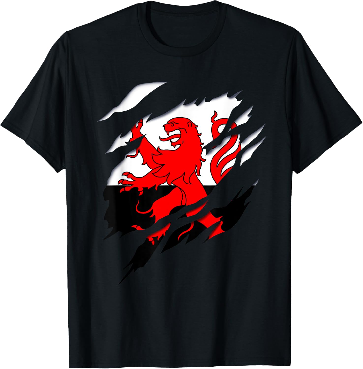 Flag Poitou Crest Torn 3D Effect France , Black, S T-Shirt - T-Shirt | Black