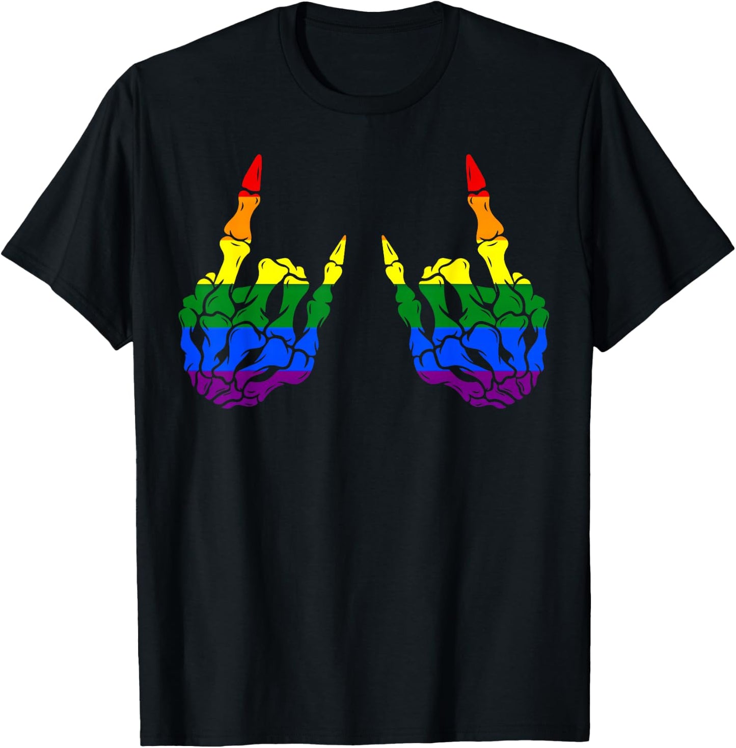Skeleton Rock Hand LGBT-Q Cool Rainbow Flag Gay Pride Ally T-Shirt - T-Shirt | Black