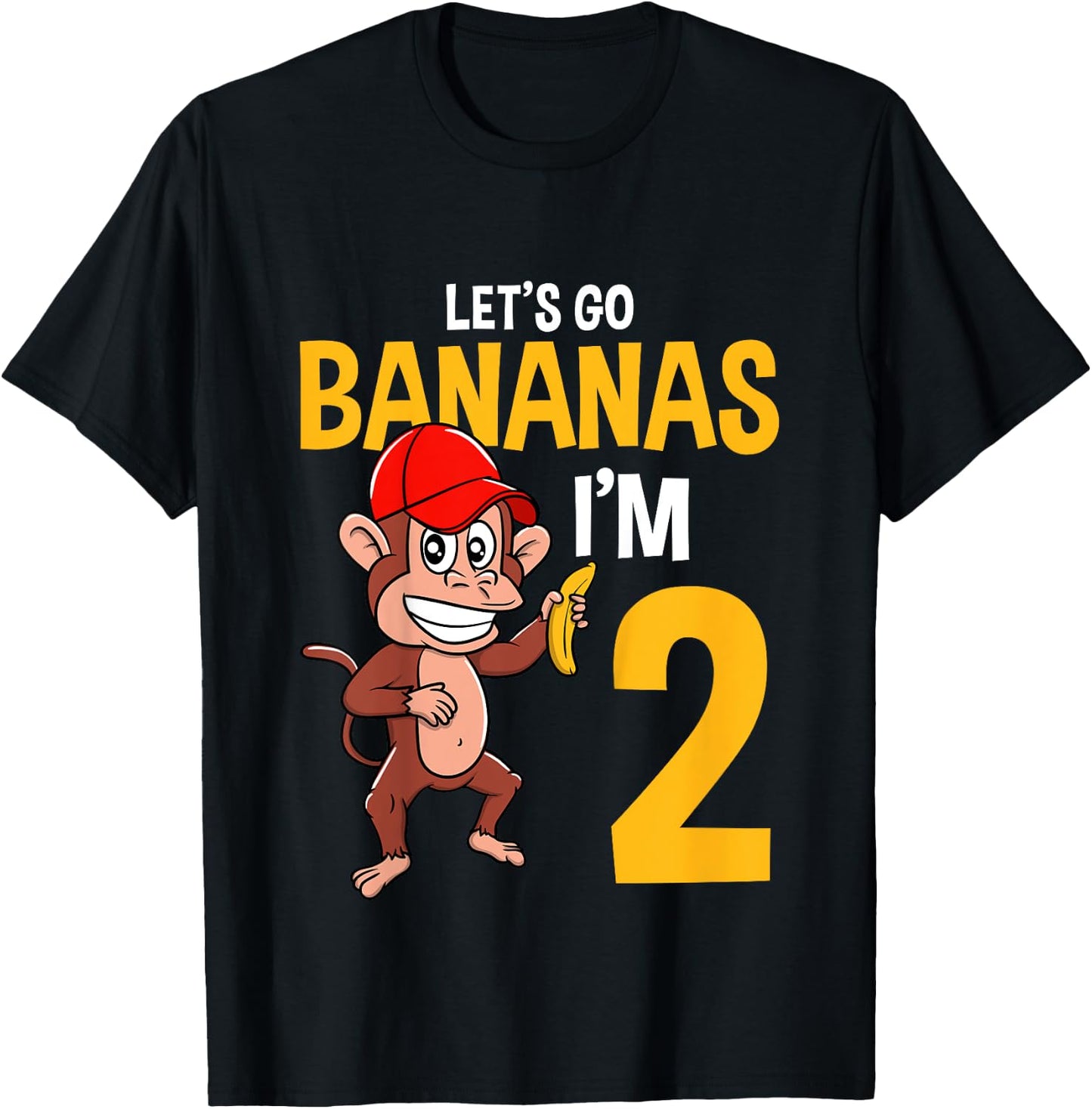 Lets Go Bananas 2nd Birthday Monkey 2 Year Old Boy Girl T-Shirt - T-Shirt | Black