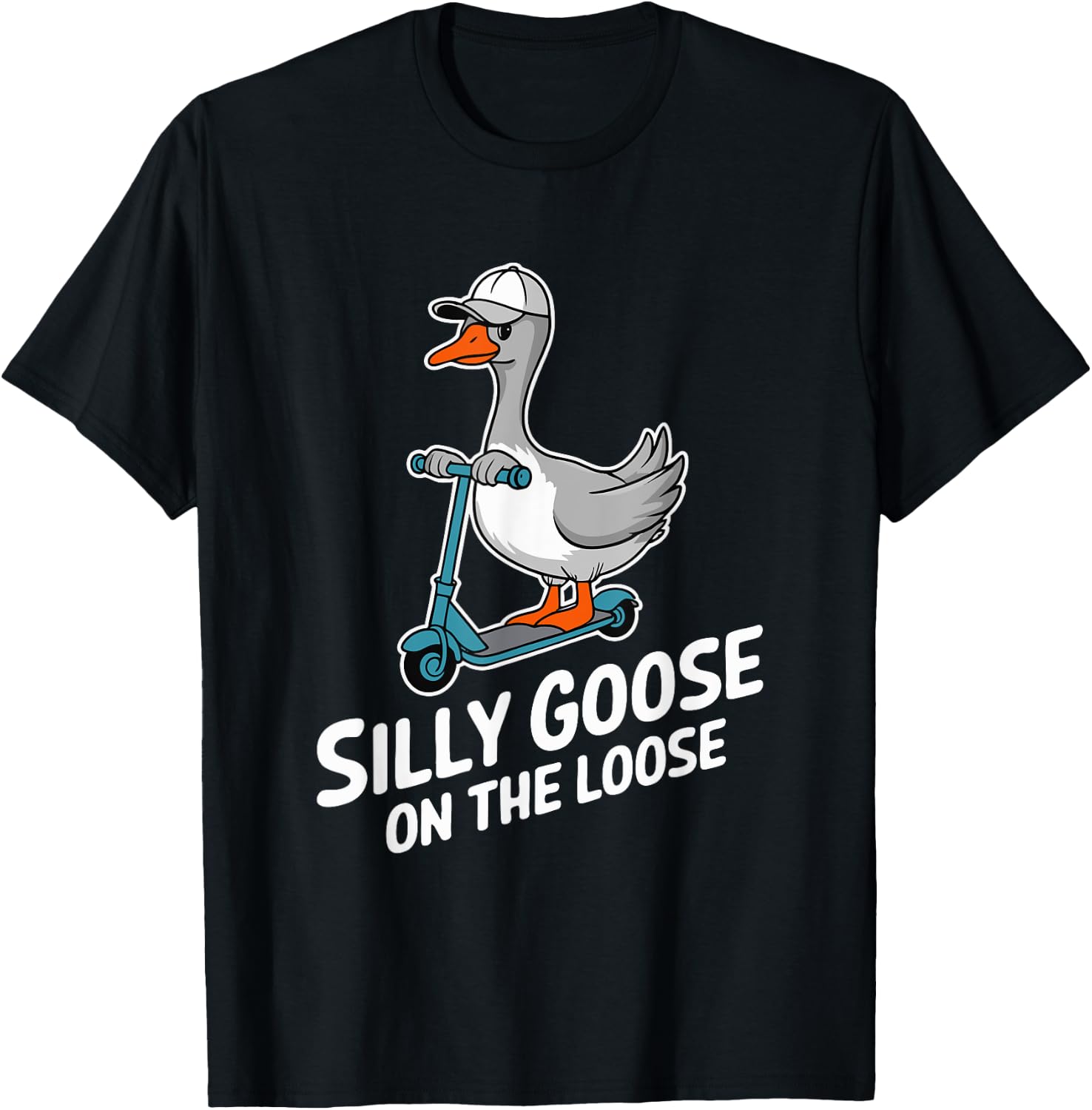 Funny Scooter Silly Goose on the loose Bird Animal Quirky T-Shirt - T-Shirt | Black