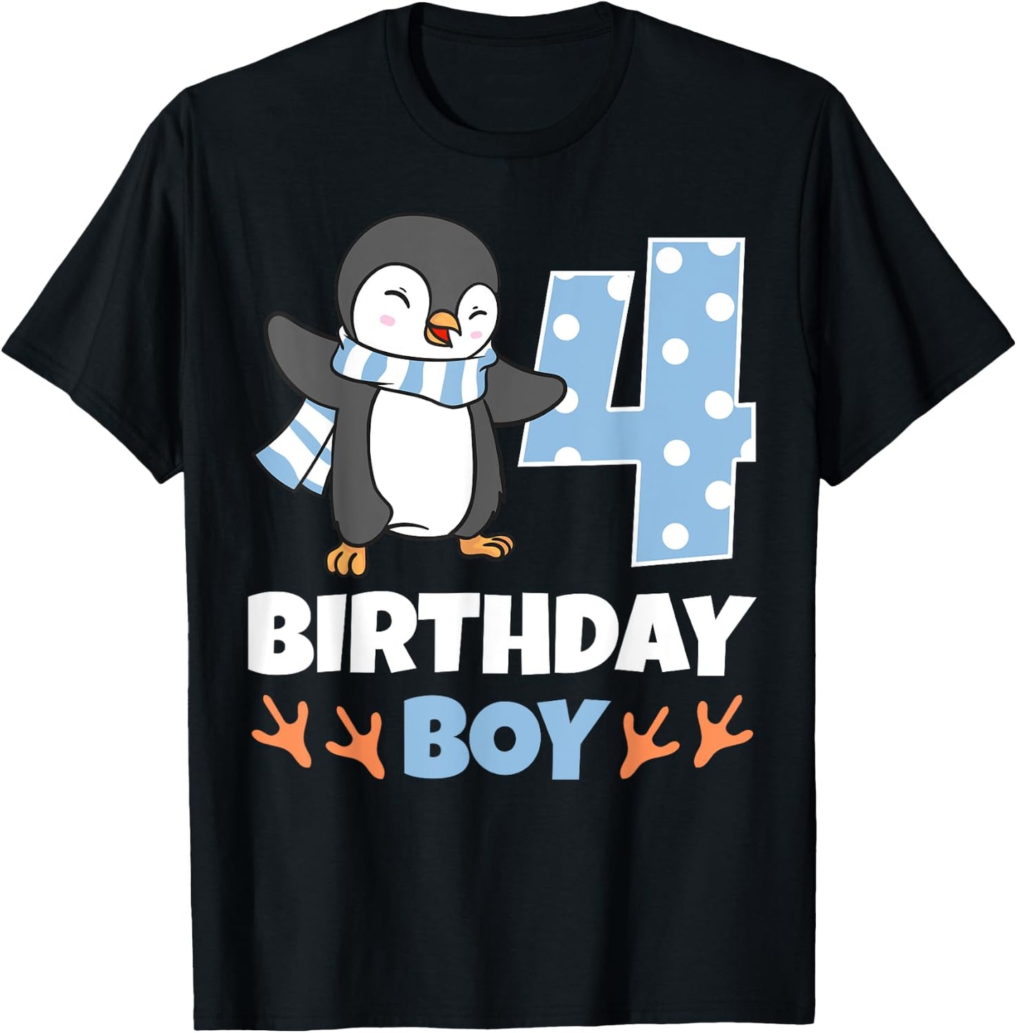 Penguin 4th Birthday Boy Winter Theme Party Celebration T-Shirt - T-Shirt | Black