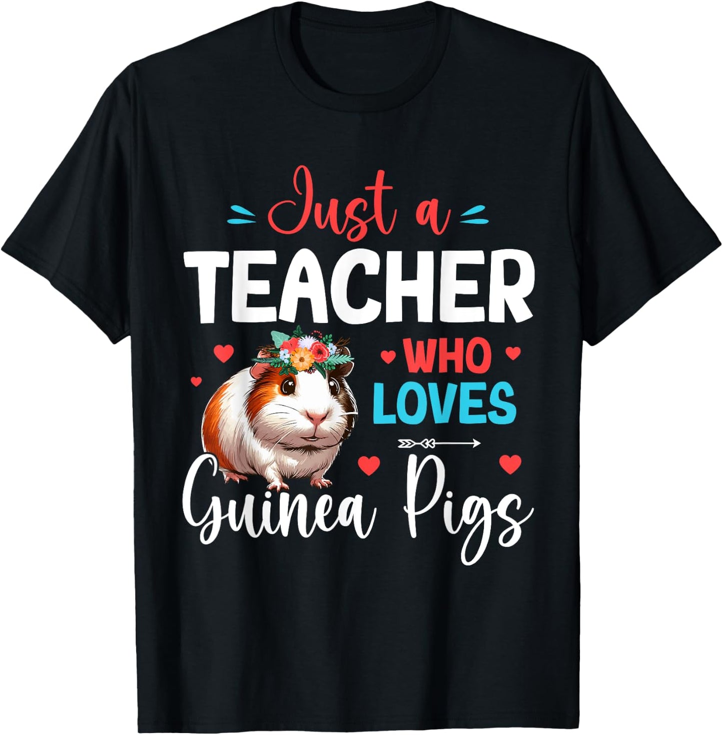 A Teacher Loves Guinea Pigs Costume Floral Cute Guinea Pig Men Women Kids T-Shirt - T-Shirt | Black