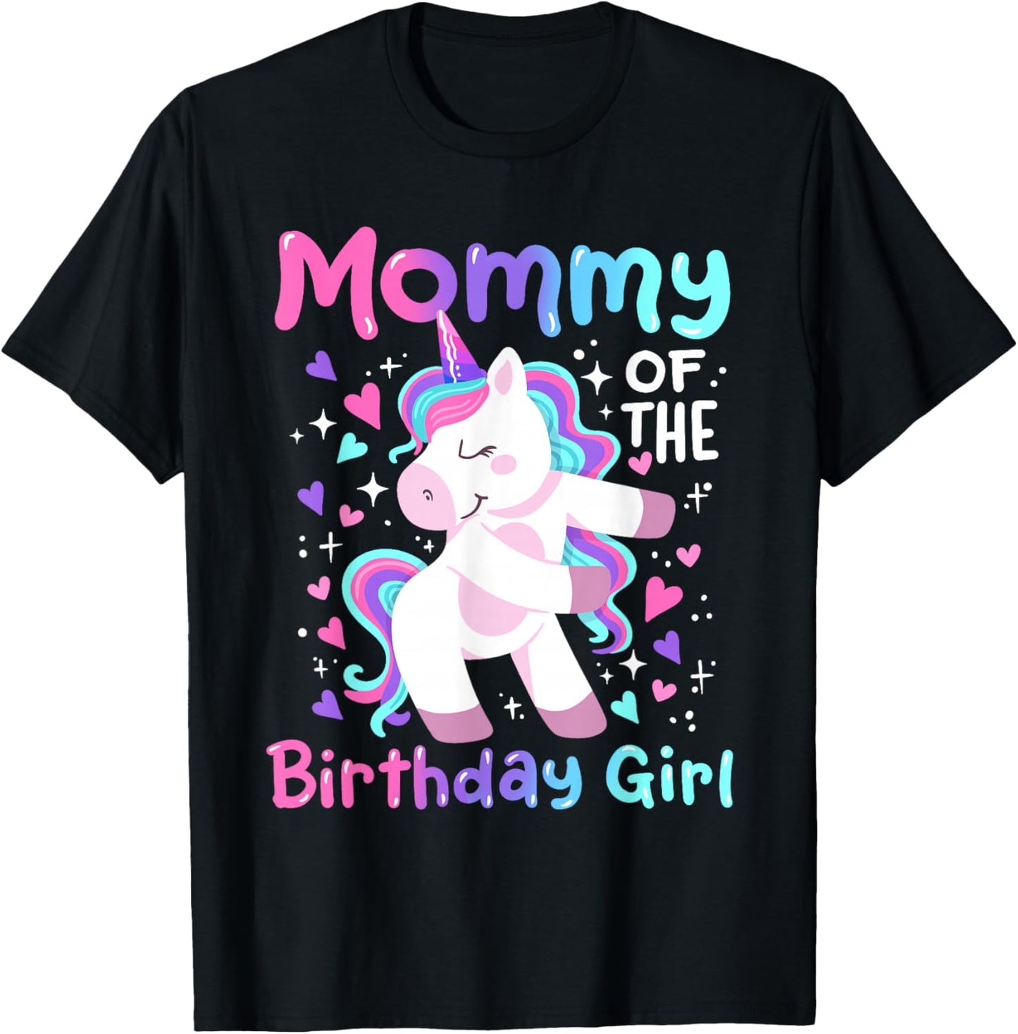 Mommy of the Birthday Girl Flossing Unicorn Family Matching T-Shirt - T-Shirt | Black