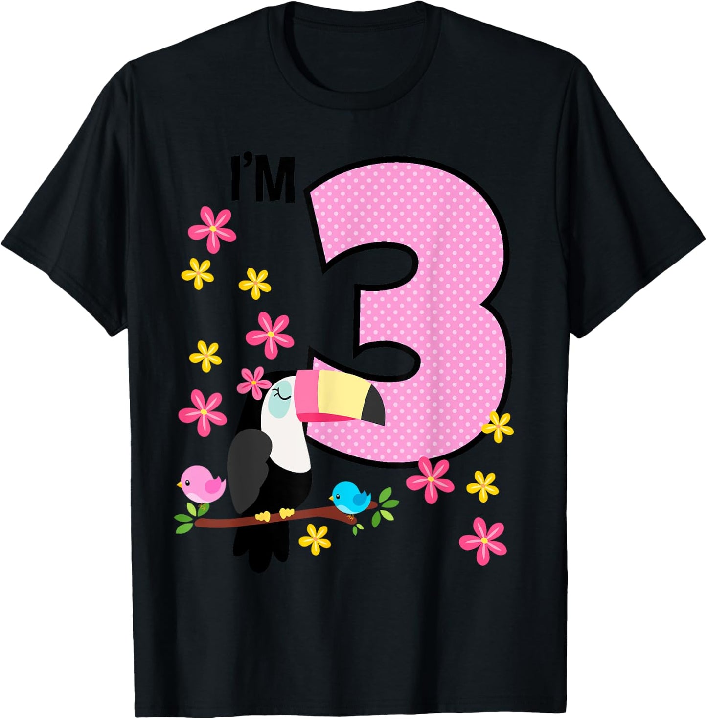 Toucan 3rd Birthday 3 Year Old Birthday Girl Tropical Birds T-Shirt - T-Shirt | Black