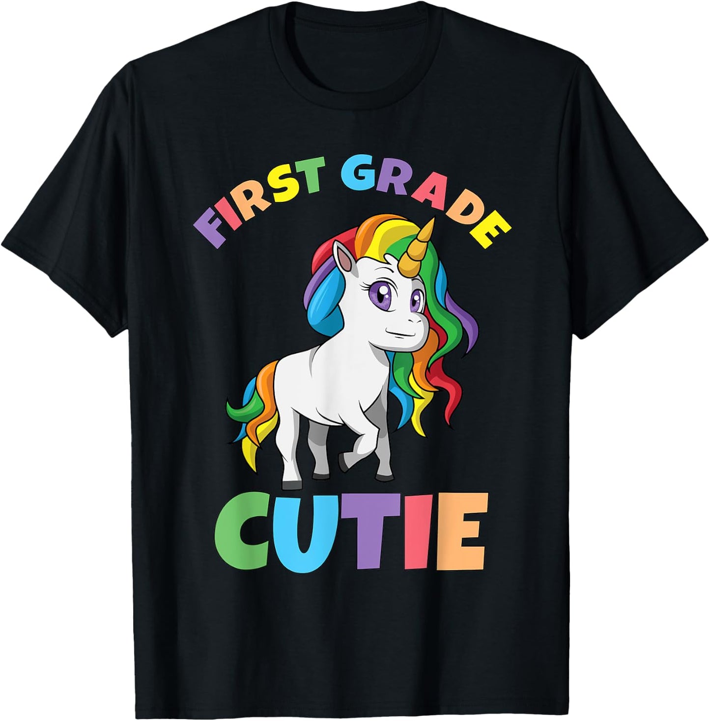 First Day of School 1st First Grade Cutie Girls Unicorn T-Shirt - T-Shirt | Black
