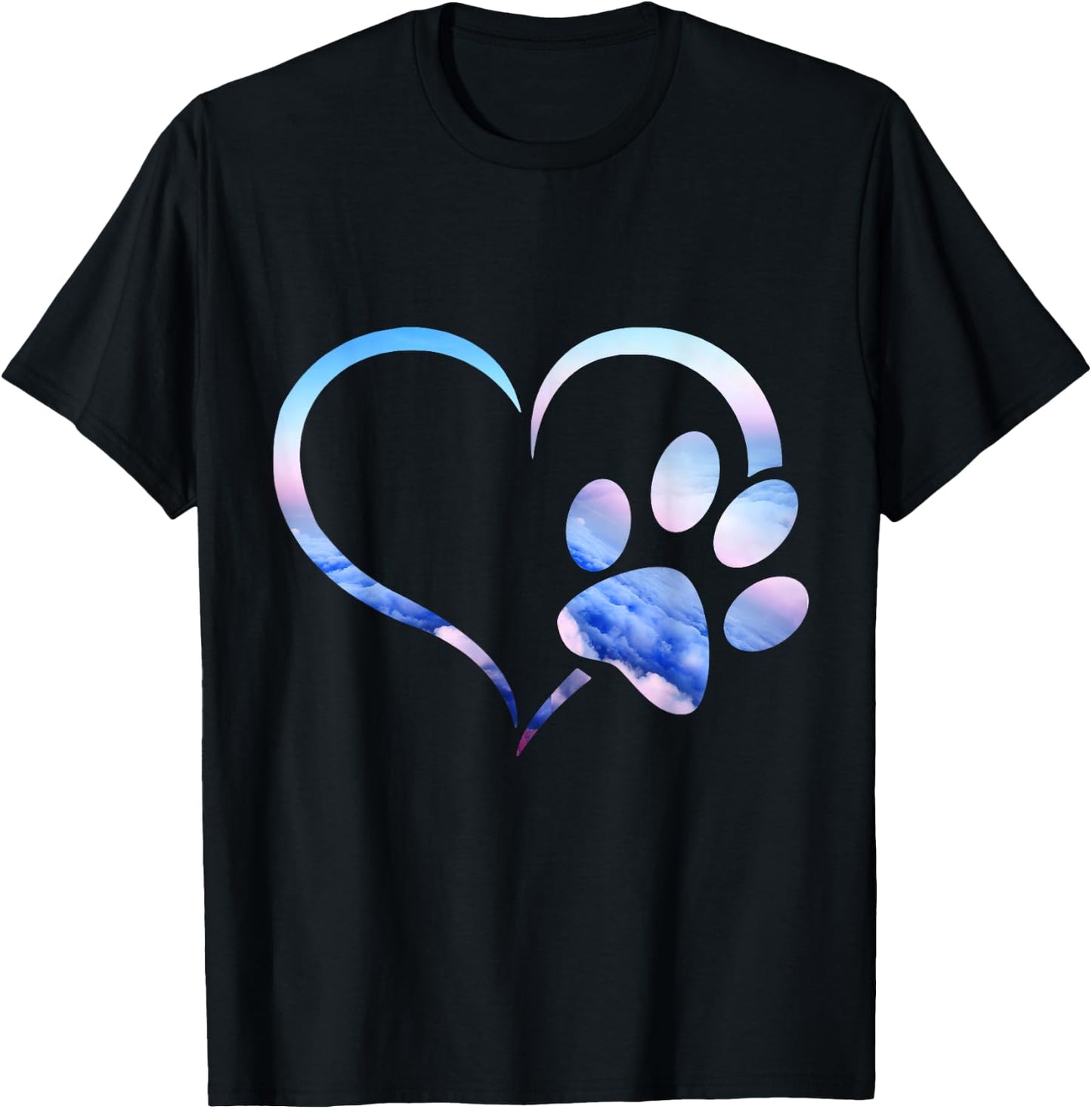 Blue pink Ombre Dog Paw Print heart For Dogs Lover Women Girls Kids T-Shirt - T-Shirt | Black