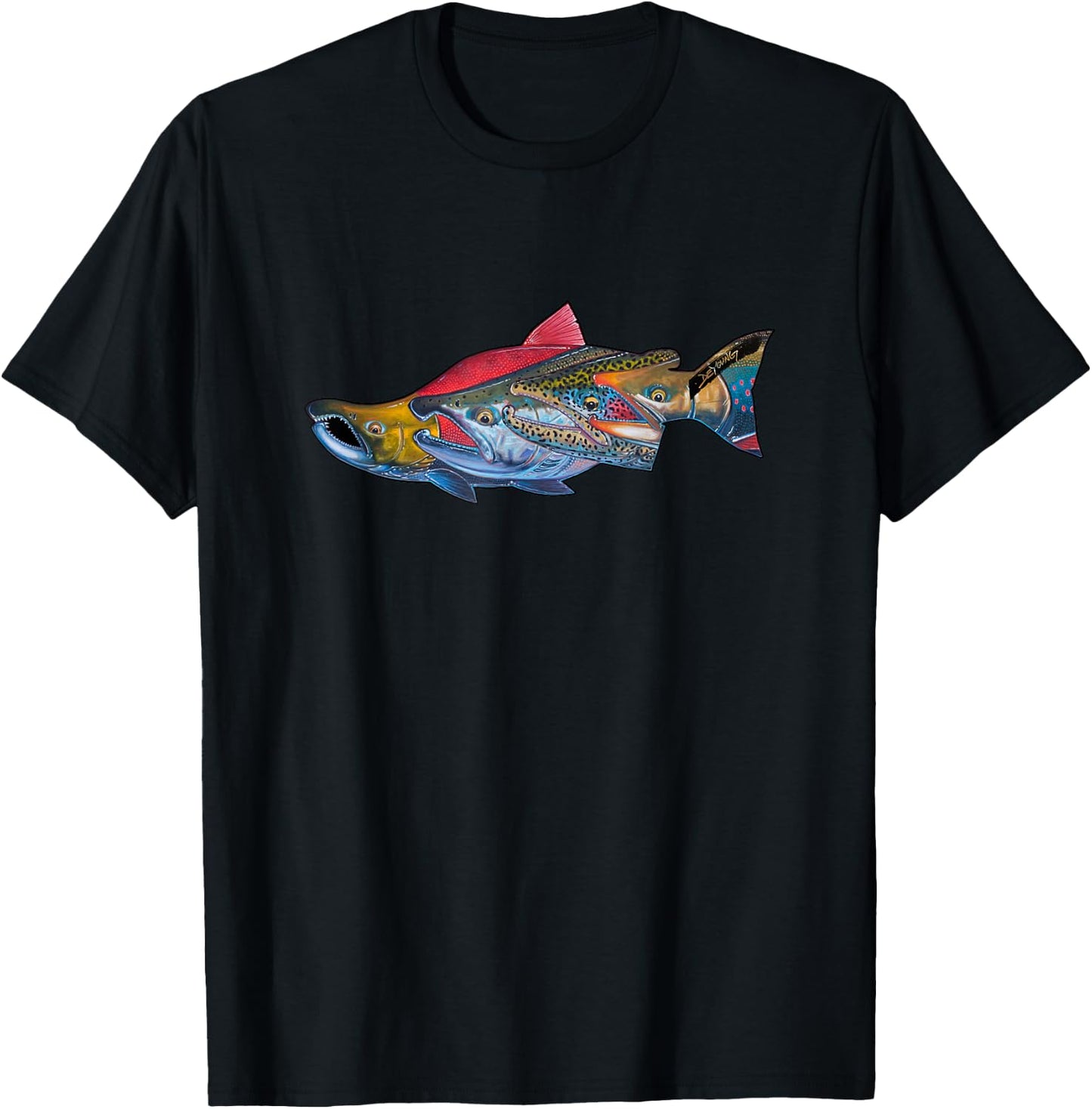 Fab Four Alaska Salmon Derek DeYoung Fishing Gift T-Shirt - T-Shirt | Black