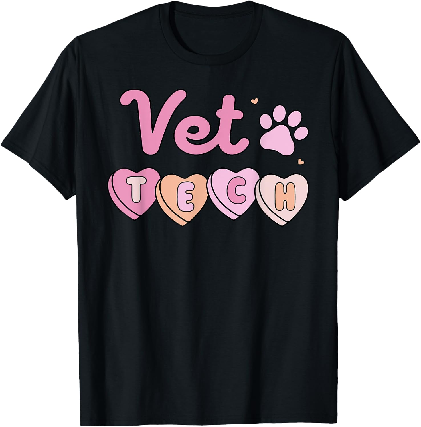 Vet Tech Valentines Day Veterinary Medicine Retro Hearts T-Shirt - T-Shirt | Black