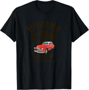 Havana Cuba - Classic Car Tropical Palm Tree Sunset T-Shirt - T-Shirt | Black