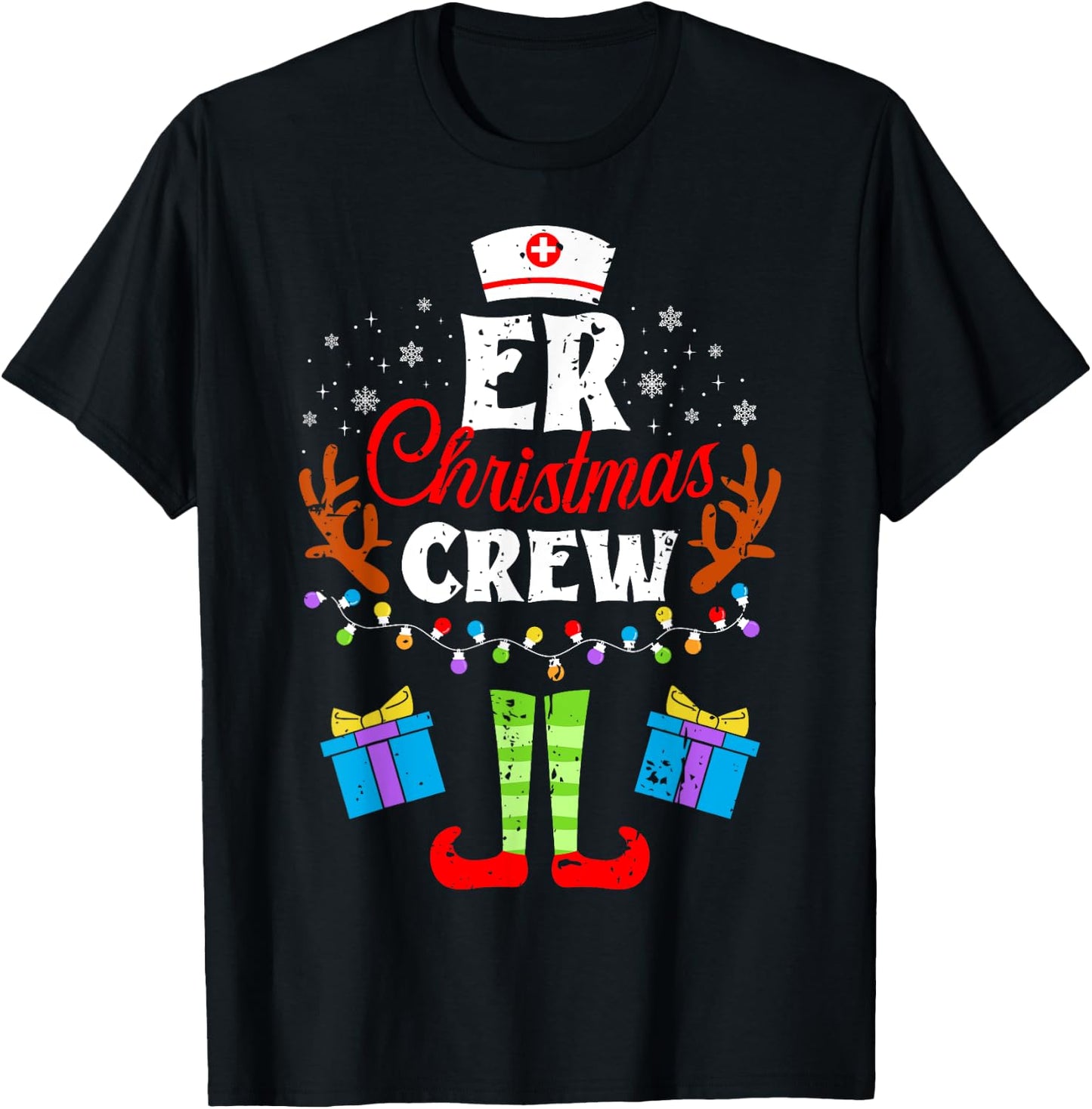 ER Christmas Nurse Crew Nursing Women Men Pajama Xmas T-Shirt - T-Shirt | Black