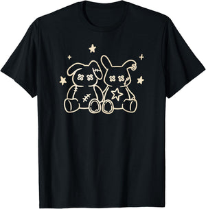 Y2K Harajuku Creepy Pastel Goth Doll Bunnies T-Shirt - T-Shirt | Black