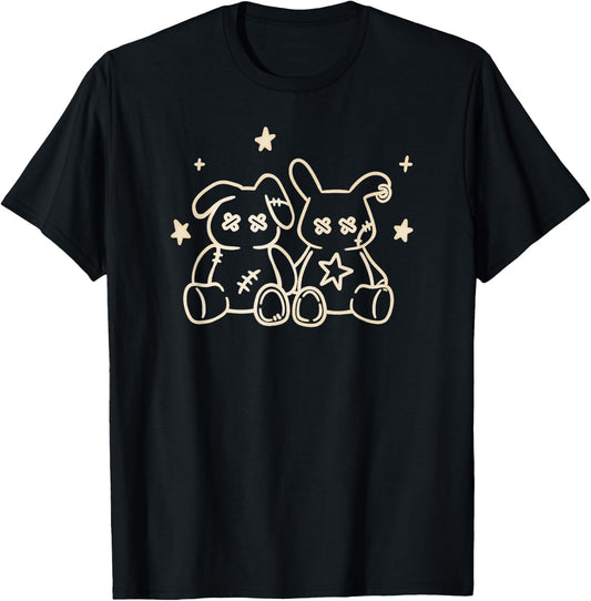 Y2K Harajuku Creepy Pastel Goth Doll Bunnies T-Shirt - T-Shirt | Black