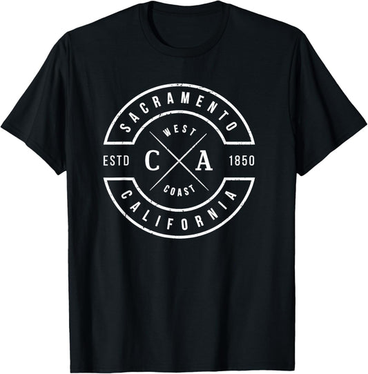 Sacramento California T Shirt Vintage Emblem Souvenirs T-Shirt - T-Shirt | Black