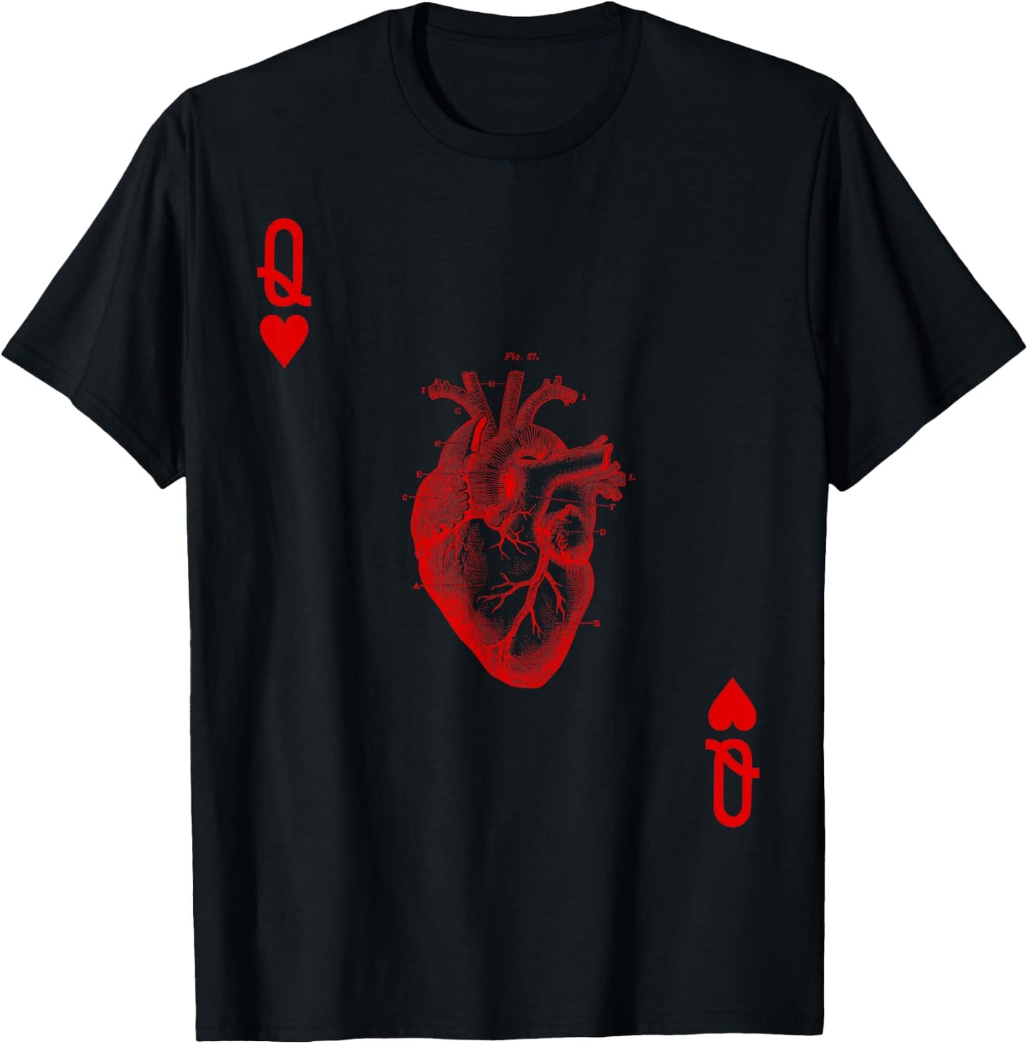Queen of Hearts Vintage Engraving Card T-Shirt - T-Shirt | Black