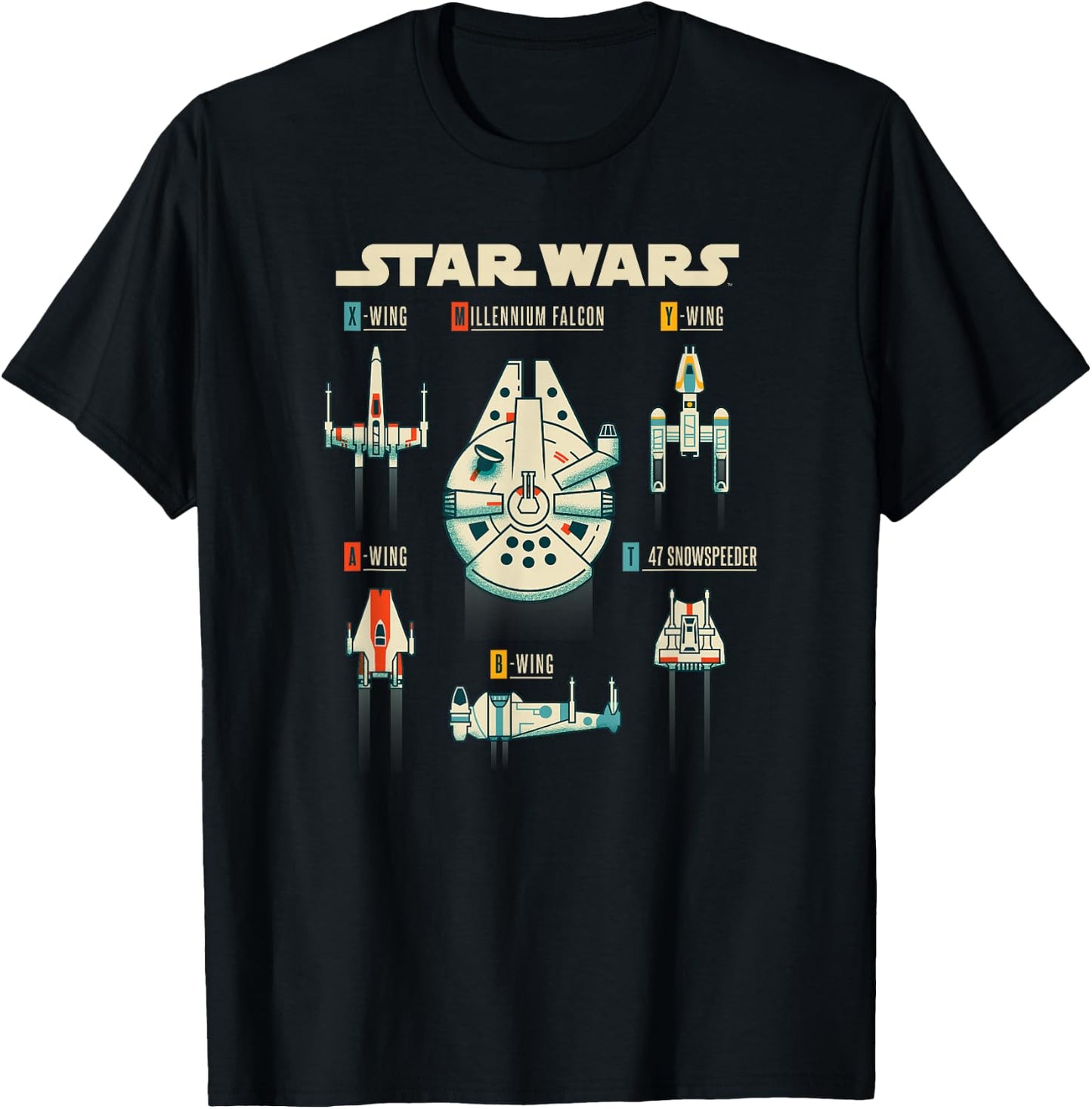 Star Wars Classic Rebel Ships Millennium Falcon Diagram T-Shirt - T-Shirt | Black