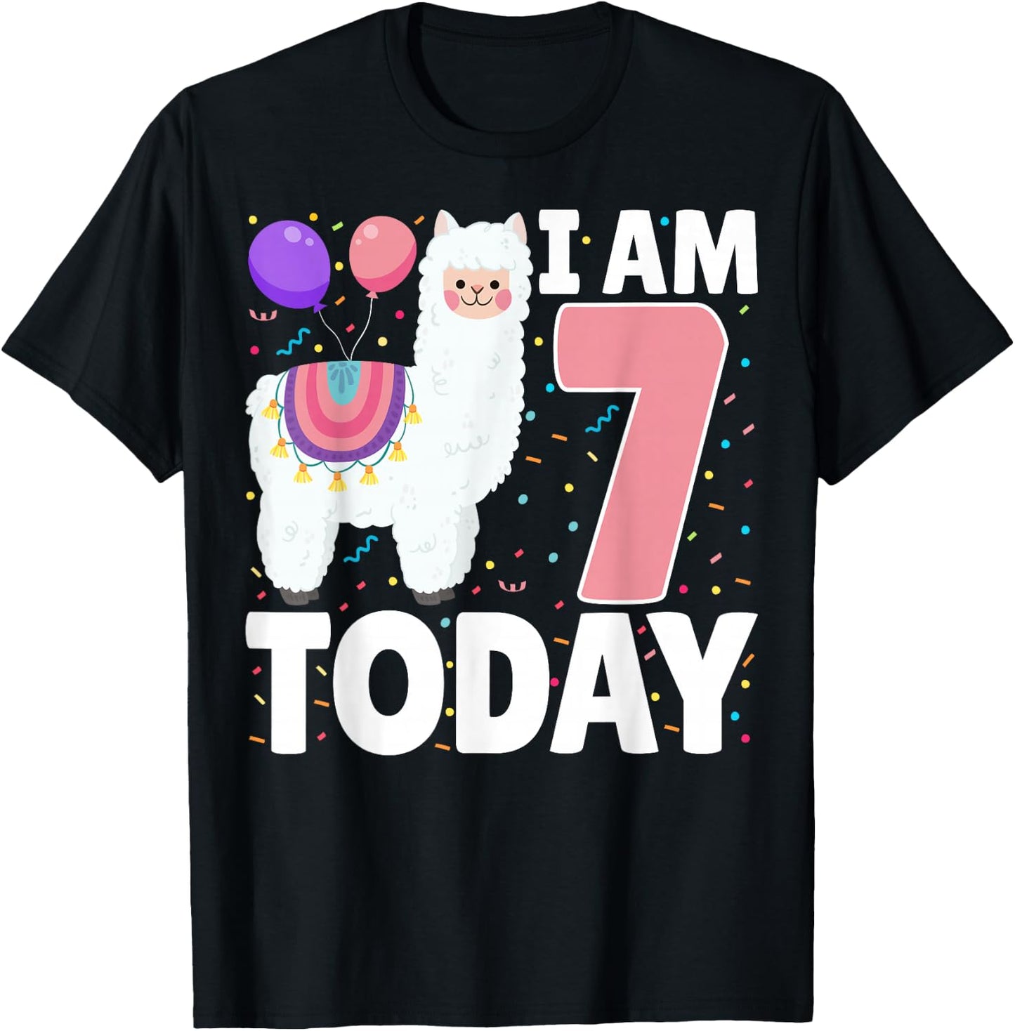 I'm 7 Today 7th Birthday Party Cute Llama Lover Boys Girls T-Shirt - T-Shirt | Black