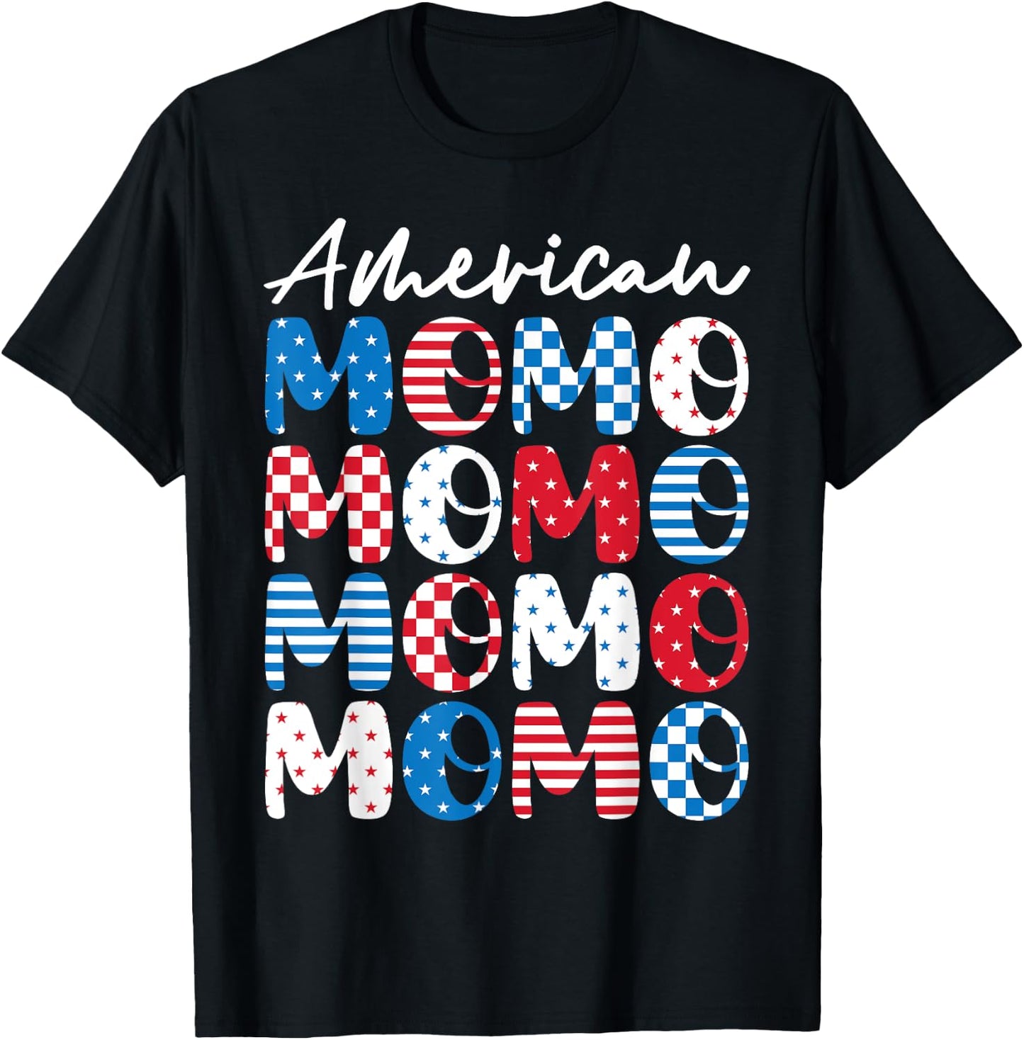 American Momo Momo Momo Red White Blue Stars Stripes Mother T-Shirt - T-Shirt | Black