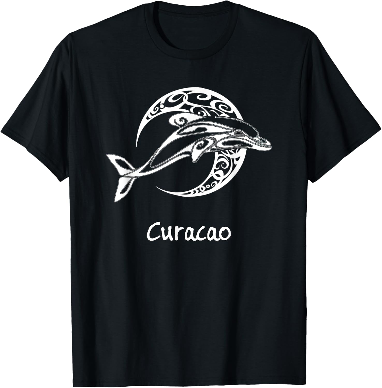 Curacao Tribal Dolphin Design Souvenir T-Shirt - T-Shirt | Black