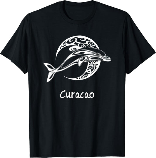 Curacao Tribal Dolphin Design Souvenir T-Shirt - T-Shirt | Black