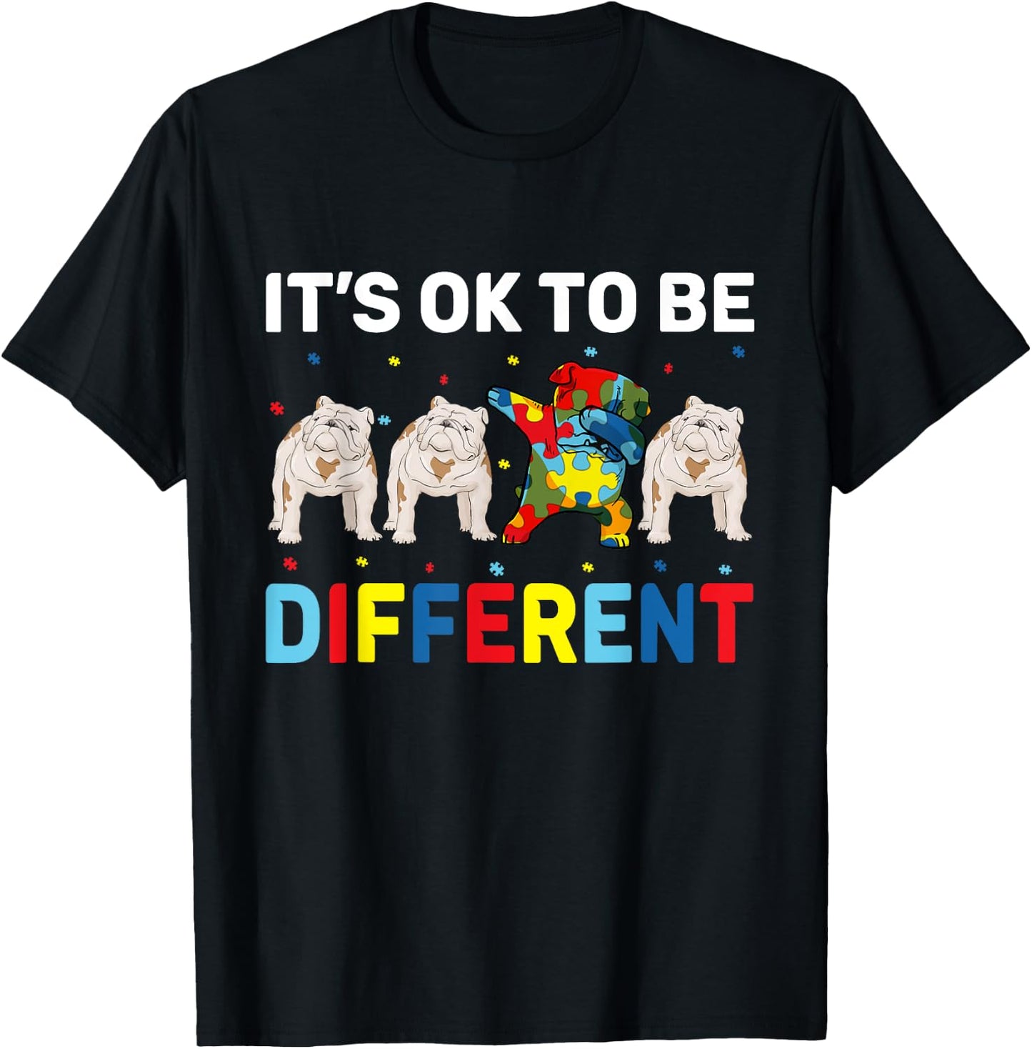 Autism Awareness Day Gift Funny Dabbing English Bulldog T-Shirt - T-Shirt | Black