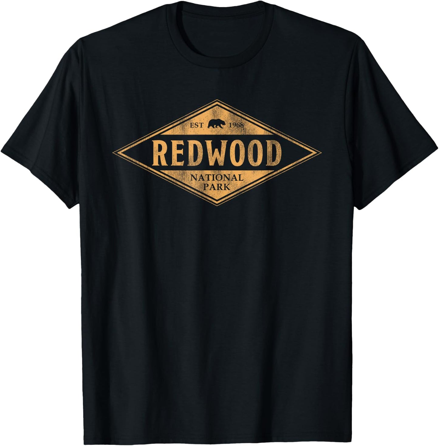 Redwood National Park Vintage Bear Retro Throwback Hike T-Shirt - T-Shirt | Black