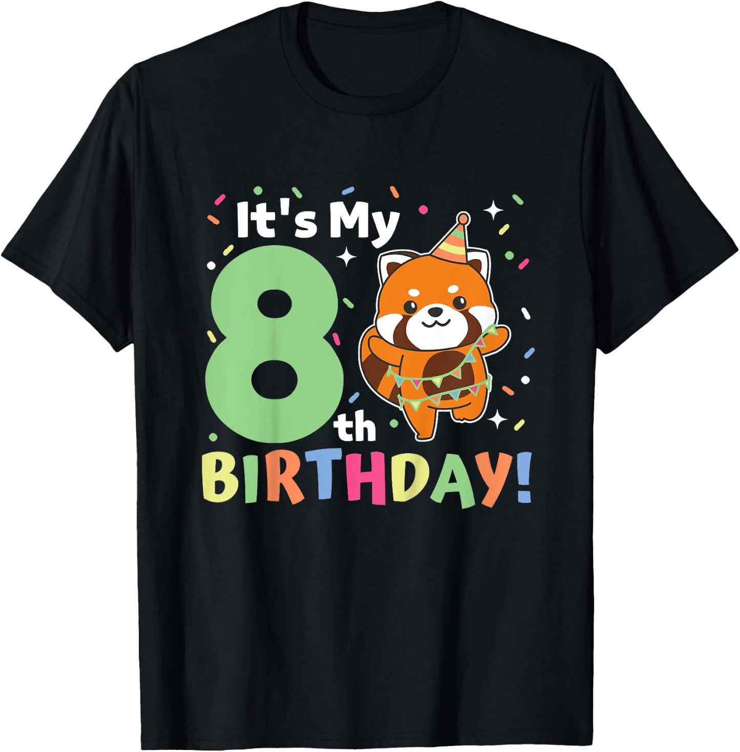 Kinder Rote Panda 8. Geburtstag Kinder acht Jahre alt Roter Panda T-Shirt - T-Shirt | Black
