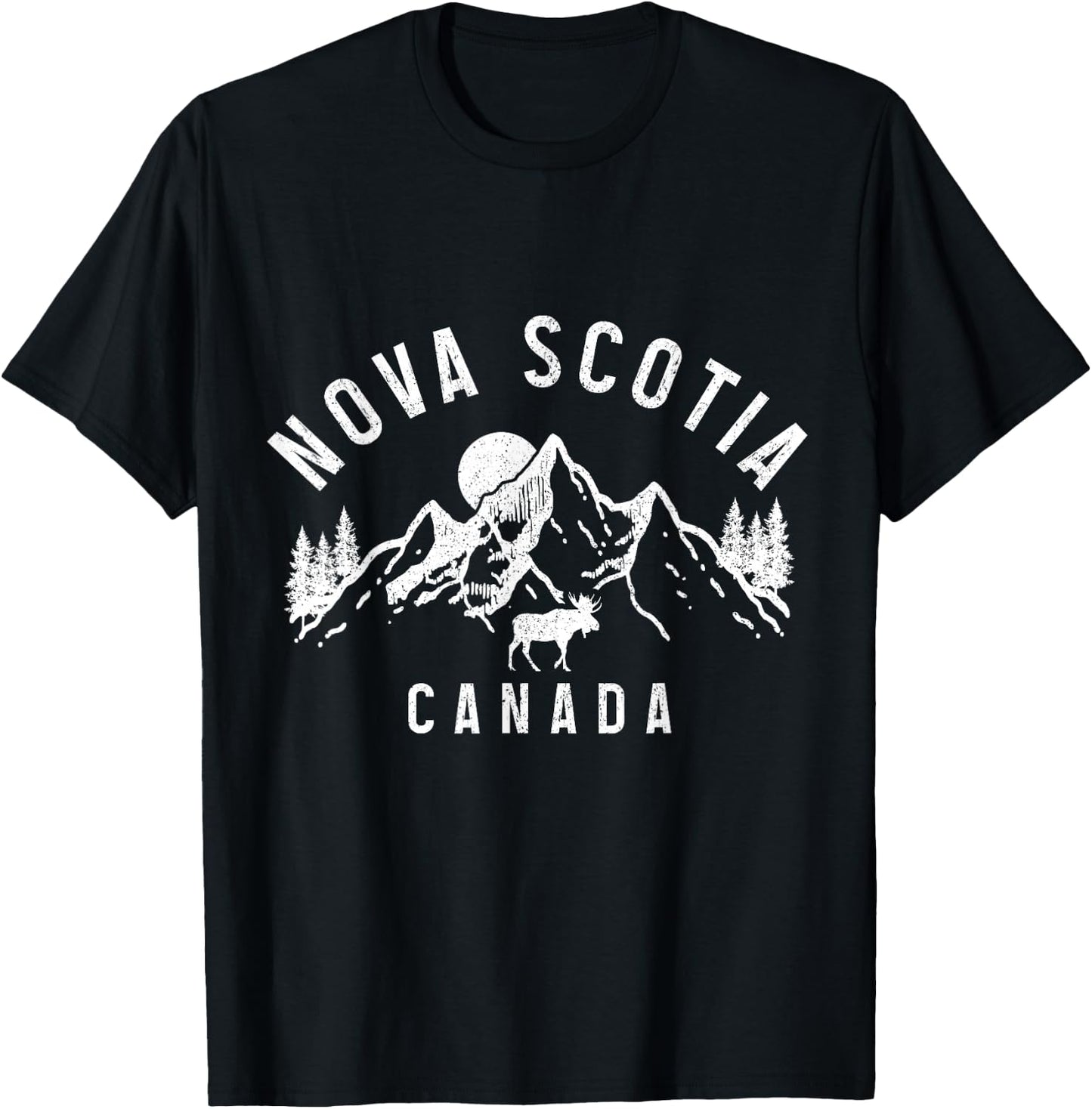 Nova Scotia Canada Souvenir Vintage Mountains Moose T-Shirt - T-Shirt | Black