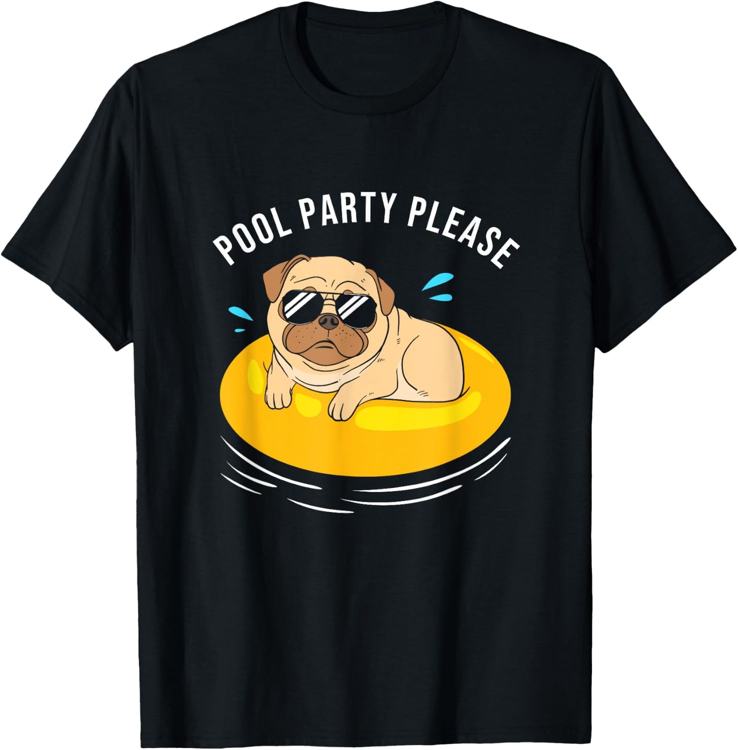 Cute Pool Party Squad Pool Party Please Dog With Sunglasses Men Women Kids T-Shirt - T-Shirt | Black