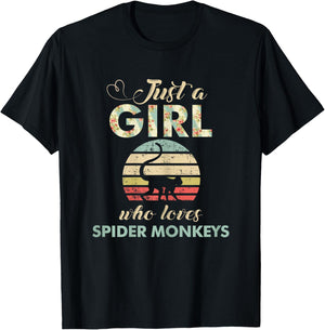 Just A Girl Who Loves Spider Monkeys Funny Primatologist T-Shirt - T-Shirt | Black