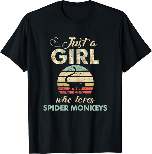 Just A Girl Who Loves Spider Monkeys Funny Primatologist T-Shirt - T-Shirt | Black
