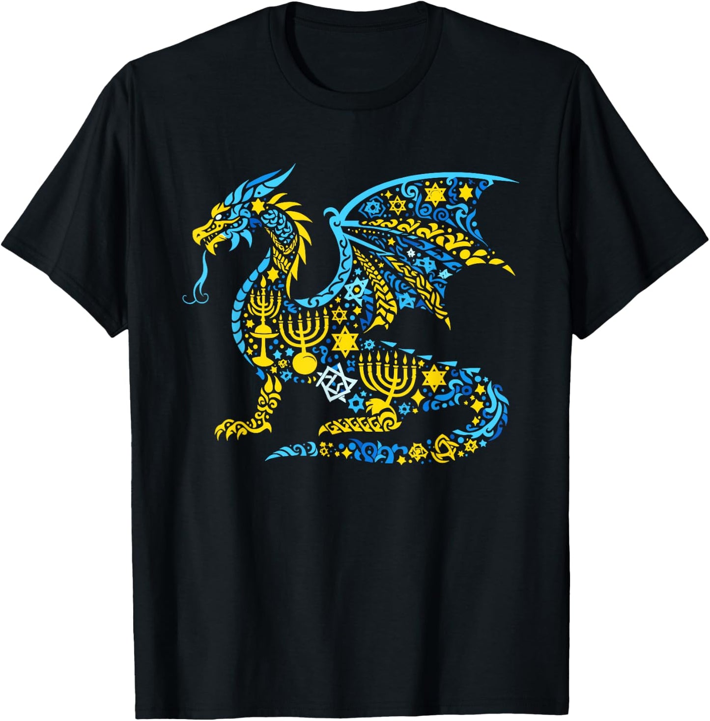 Dragon Menorah Dreidel Jewish Hanukkah Kids T-Shirt - T-Shirt | Black