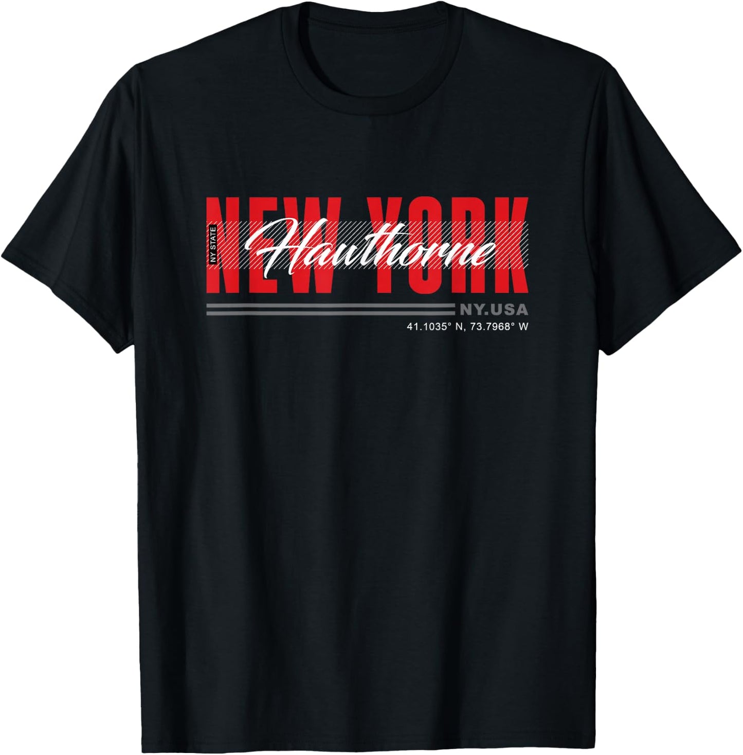 Hawthorne, New York Streetwear Bold Red Urban Design T-Shirt - T-Shirt | Black