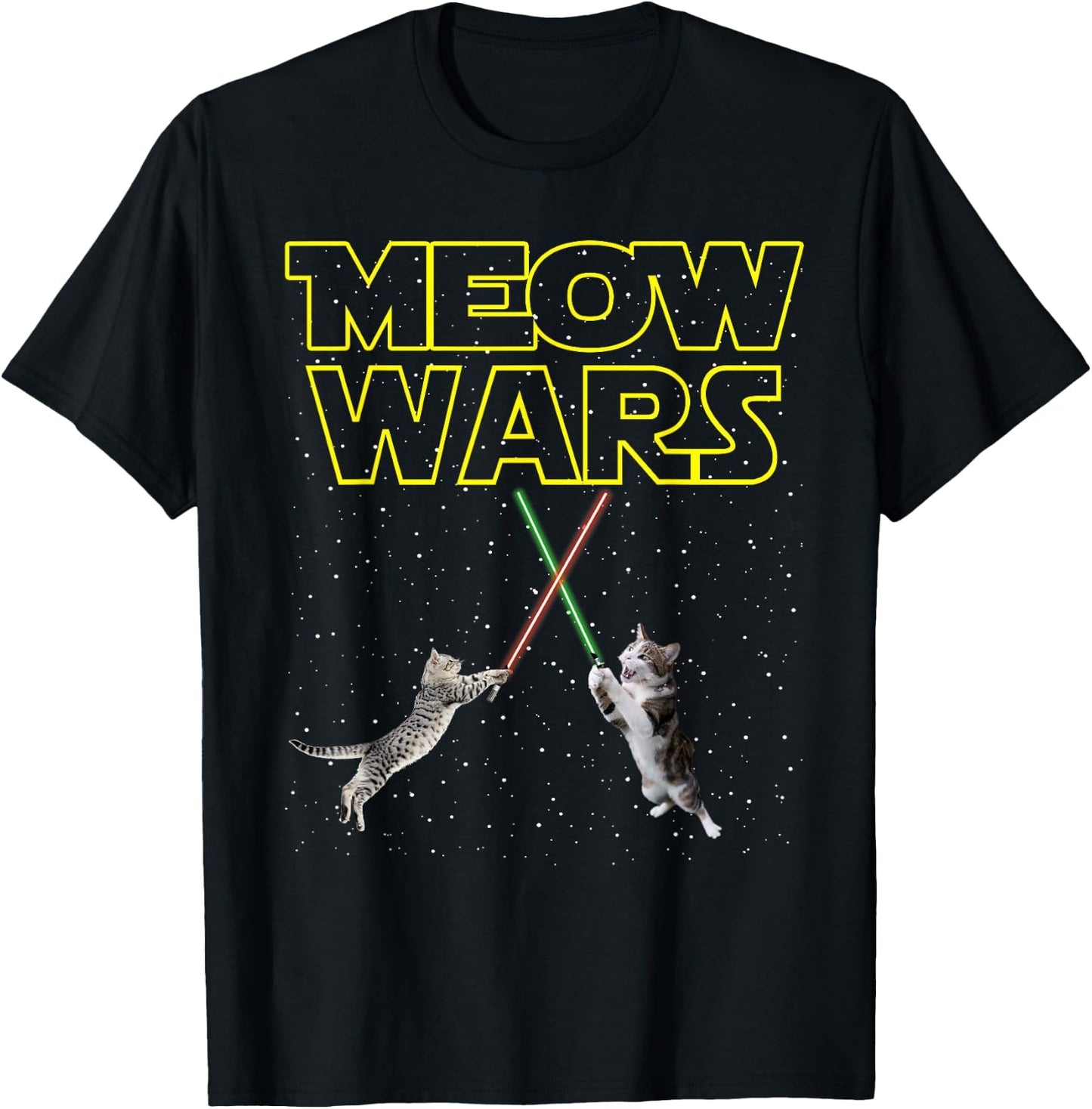 Meow Wars Cat Shirt Funny Gifts For Cats Lovers T-Shirt - T-Shirt | Black